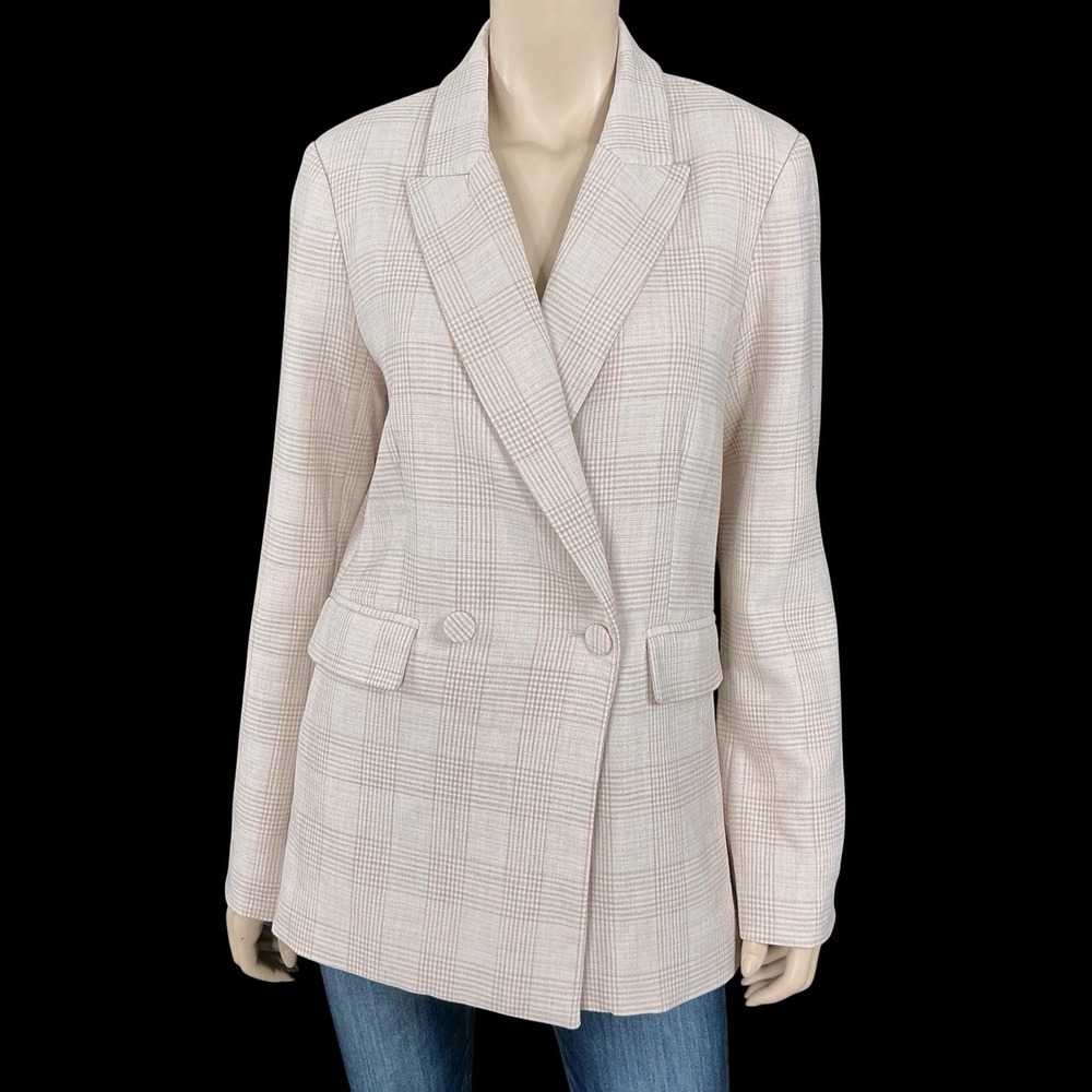 House Of Harlow 1960 Women Blaze Medium Beige Plaid Double Breasted Jacket